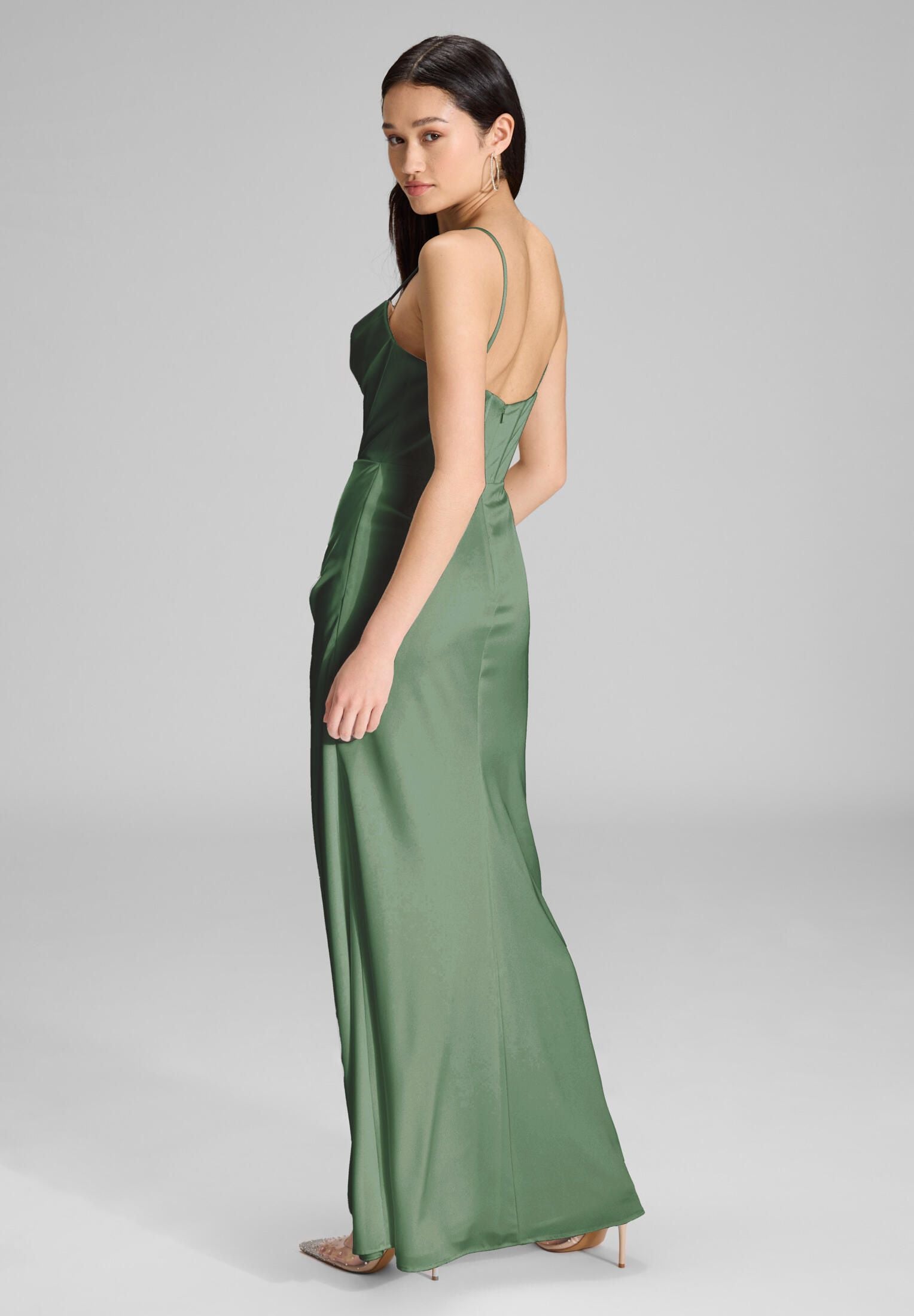 Satinkleid Maxi  mit Drapierung und Beinschlitz