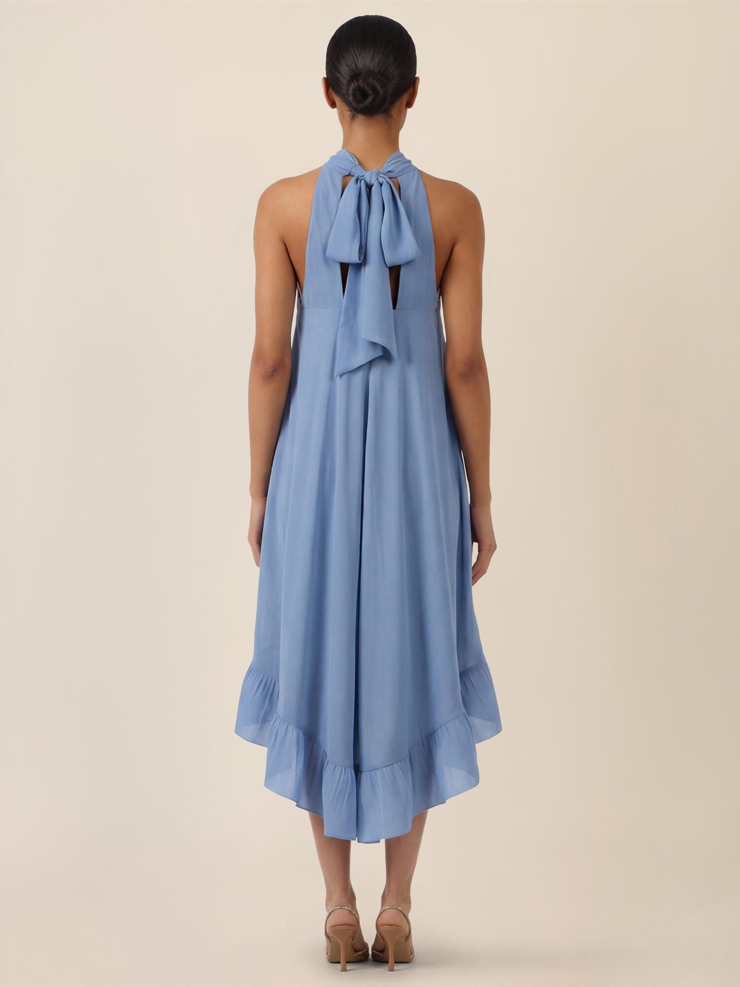 Neckholderkleid Midi mit Volantsaum