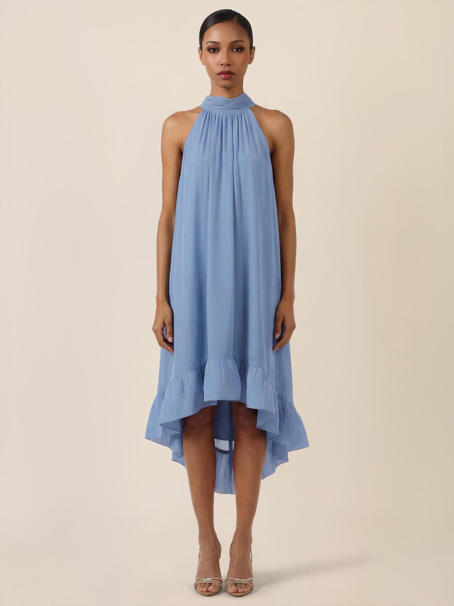 Neckholderkleid Midi mit Volantsaum