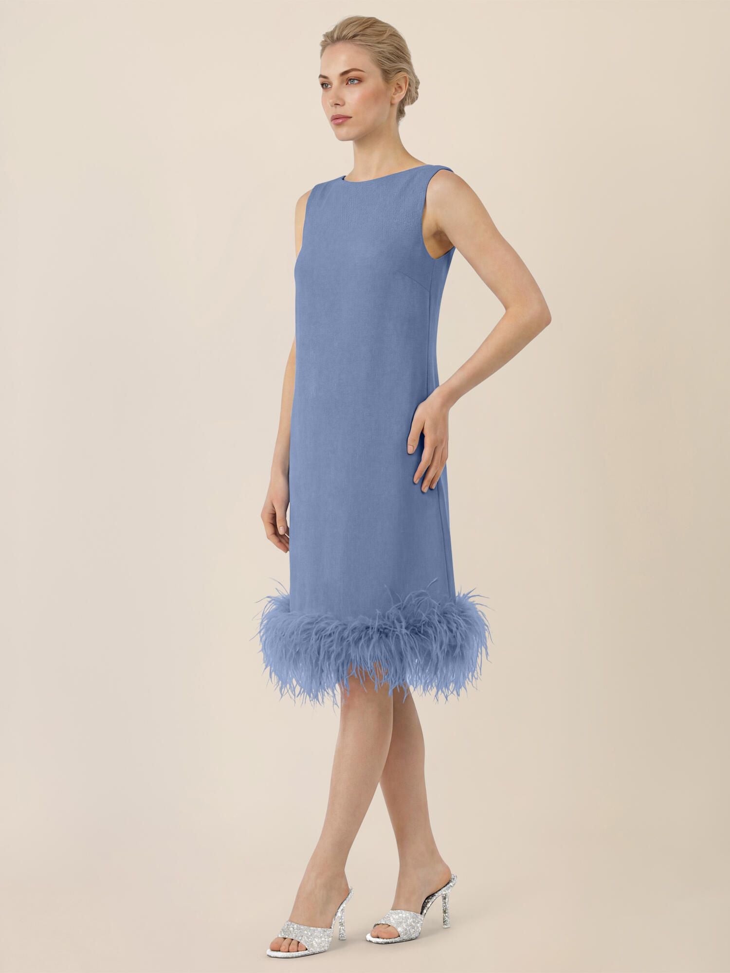 Cocktailkleid Midi mit Federn