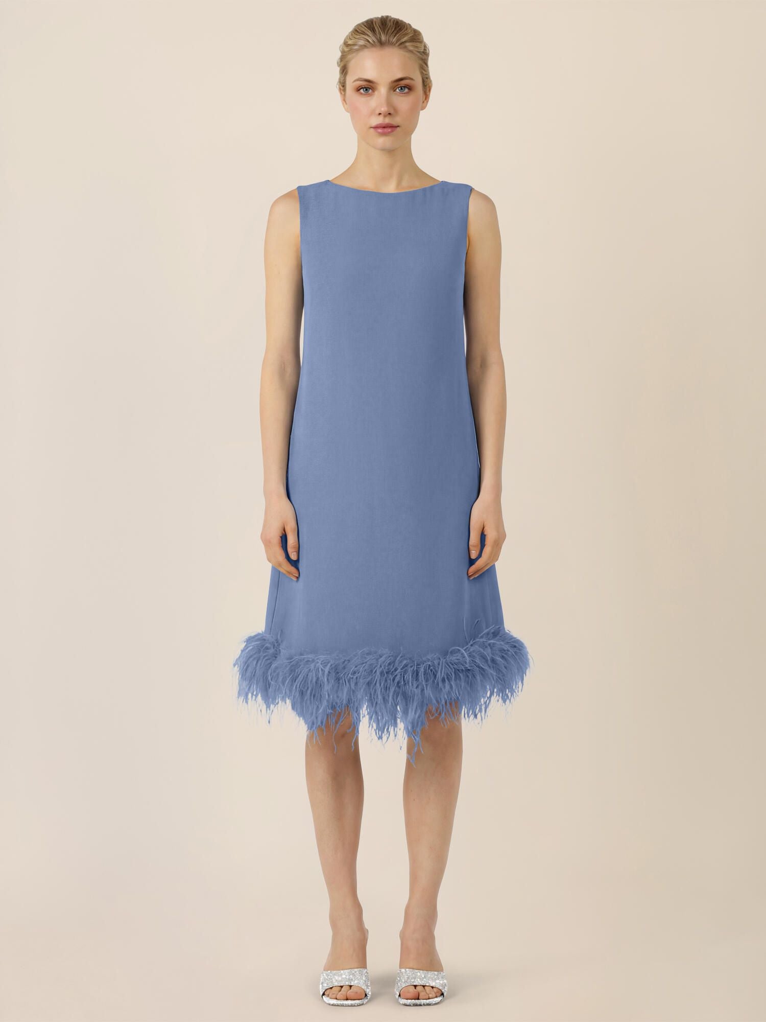 Cocktailkleid Midi mit Federn
