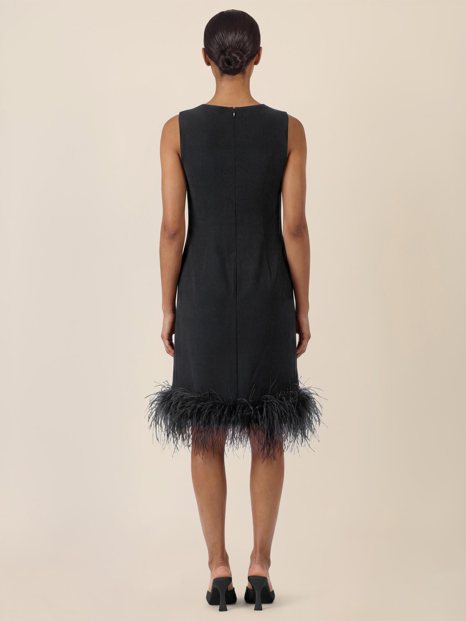 Shiftkleid Midi mit Federsaum