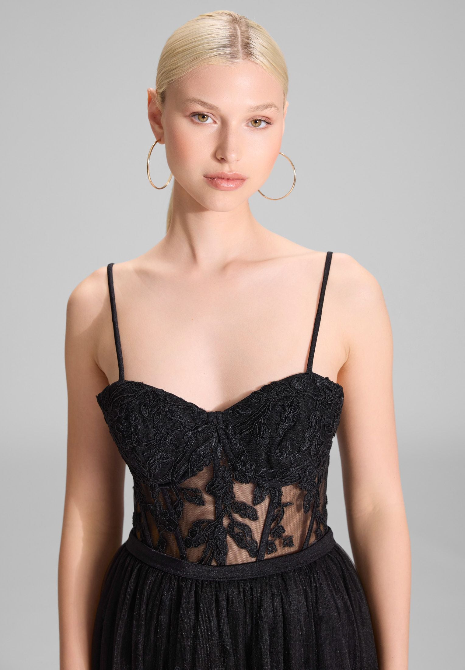 Tüllkleid Maxi mit semitransparentem Rock