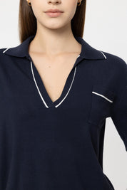 Polo-Feinstrick-Pullover aus Viskose