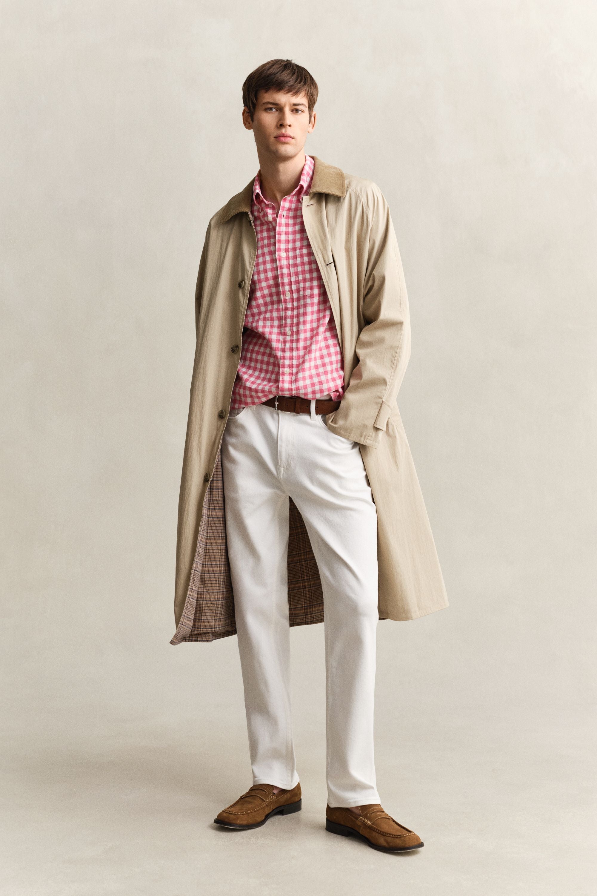 Gingham-Hemd Regular Fit aus Leinenmix