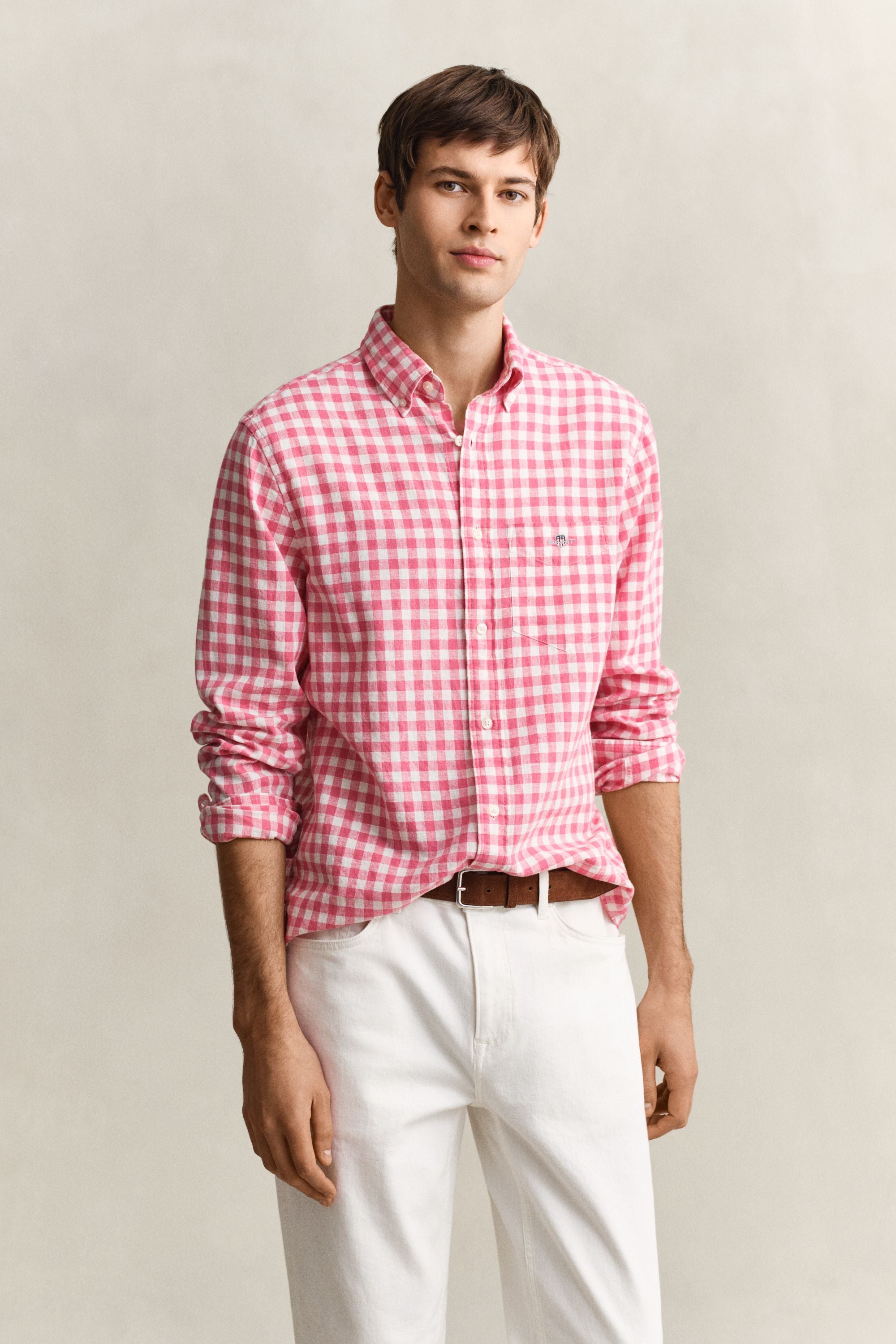Gingham-Hemd Regular Fit aus Leinenmix