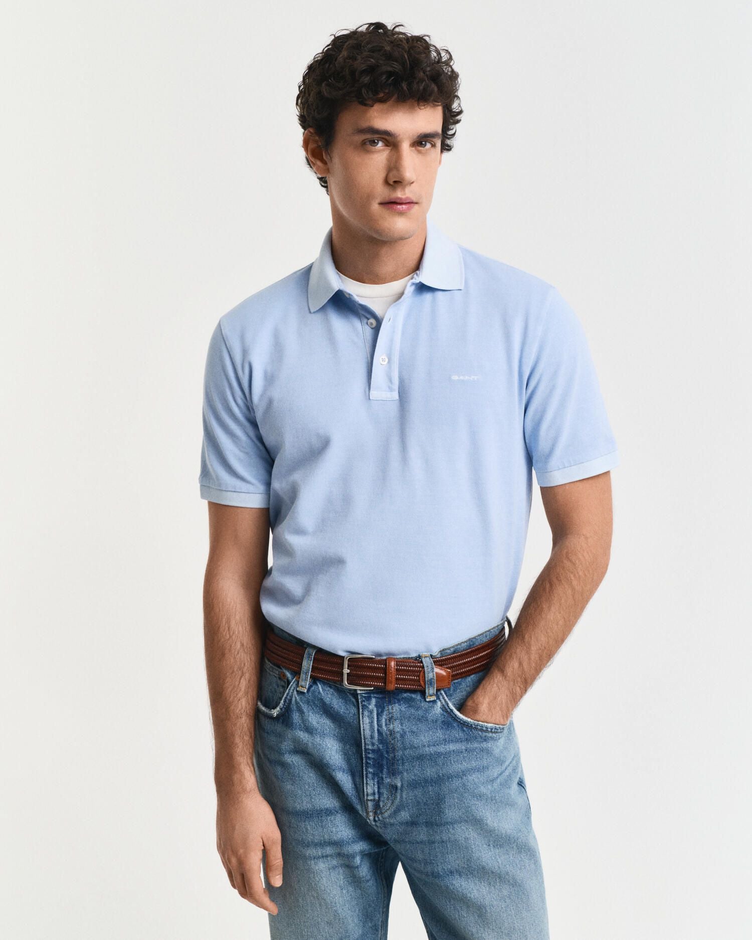 SUNFADED SS POLO, FRESH BLUE